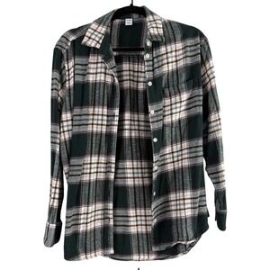 Old Navy Womens‎ LS Boyfriend Flannel Plaid Shirt Green White Small Cabincore